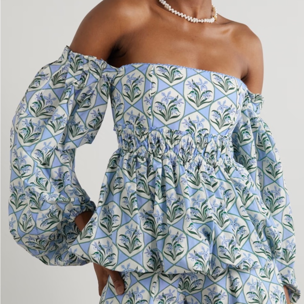 Agua by Agua Bendita off-the-shoulder floral-print poplin top - size: Small